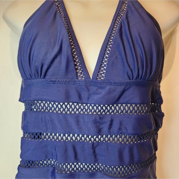 Tempt Me New Navy Blue One Piece Swimsuit Bathing Suit Halter Size L - Picture 2 of 13